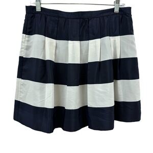J.Crew Women's Pleated Bubble Hem Midi Navy White Crepe A-Line Skirt, 8